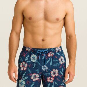 Vineyard Vines Floral Swim Trunks XXL Navy Blue Hawaiian Bathing Suit